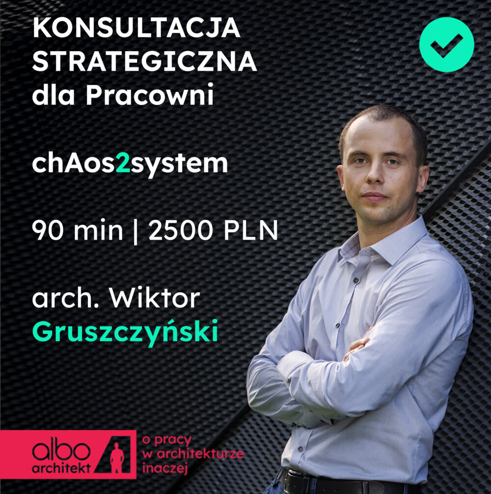 Konsultacja strategiczna dla pracowni architektonicznej - sesja chAos2system, 90 minut online za 2500 PLN z architektem Wiktorem Gruszczyńskim